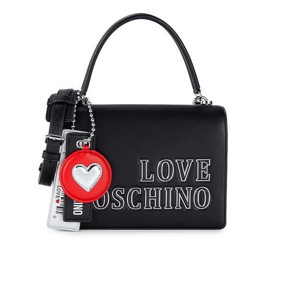 LOVE MOSCHINO NWT AUTHENTIC LOGO-CHARM BLACK FAUX LEATHER SATCHEL BAG - Picture 16 of 17